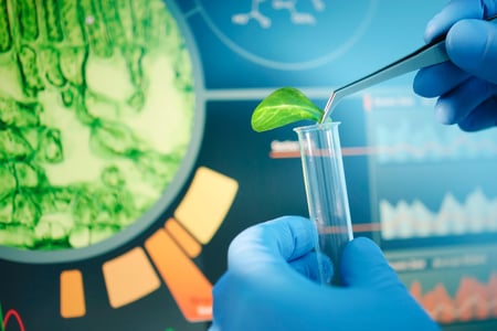 gloved hands working in lab