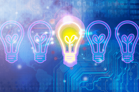 light bulbs with one lit up
