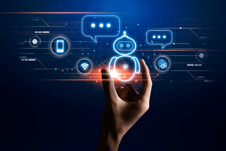 hand holding chatbot icon