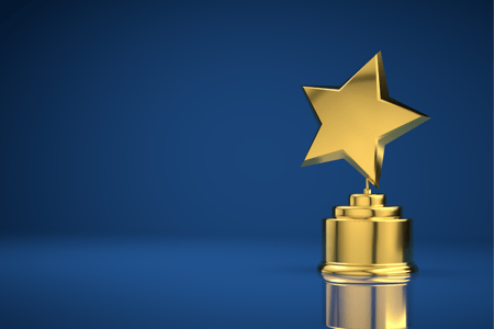 blue background with gold star trophy